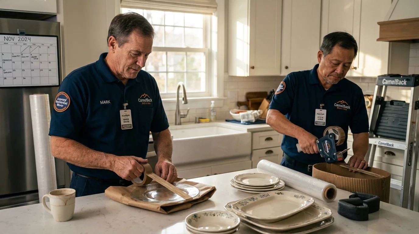 Professional crew packing kitchen dishware in Pembroke, VA